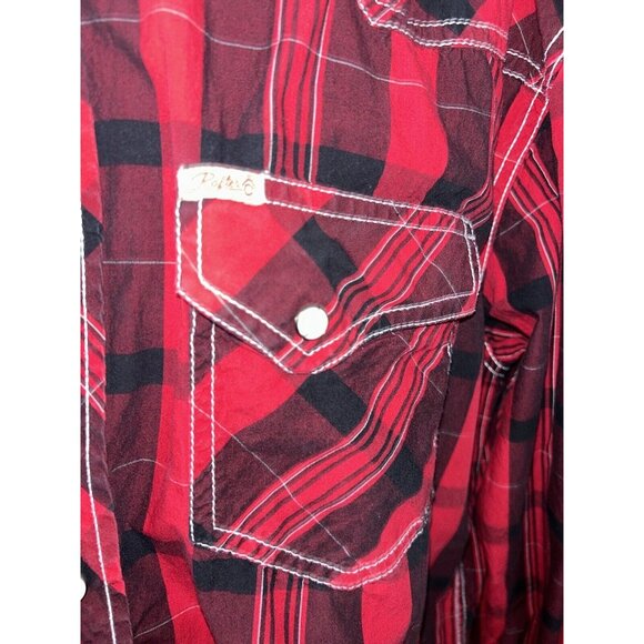 Rafter C Cowboy Collection Sz LARGE Western Pearl Snap Shirt Red Plaid EUC - Picture 8 of 12